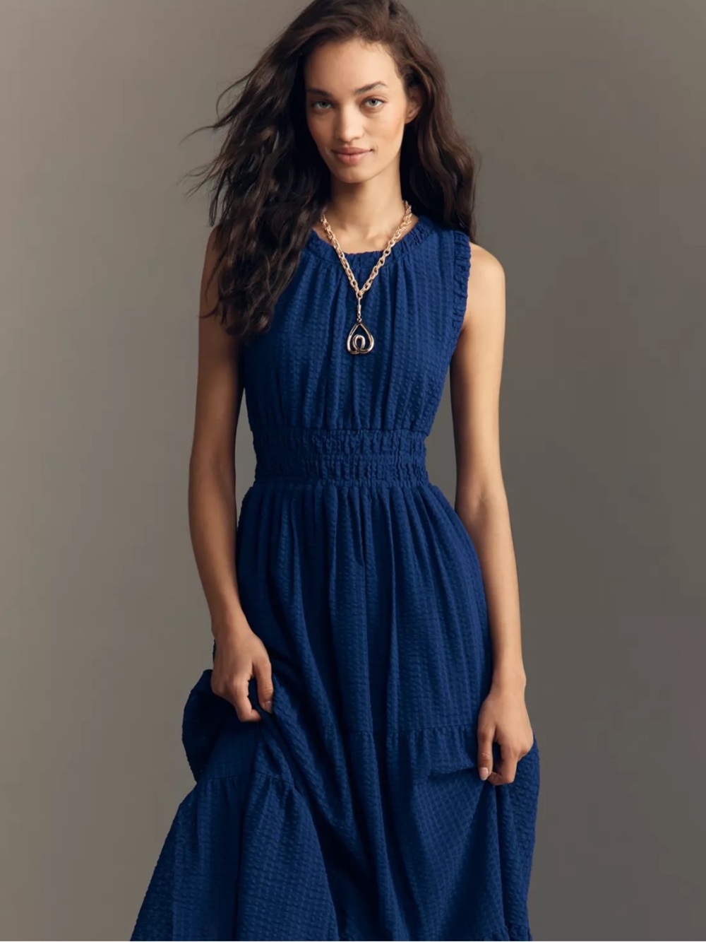 NWT By Anthropologie Sleeveless Smocked Waist A-Line Midi Dress